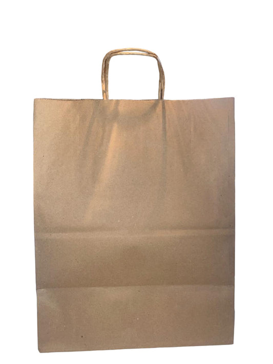 Bolsa Kraft Asa Trenzada 30x18x41 cm, 300 Piezas.